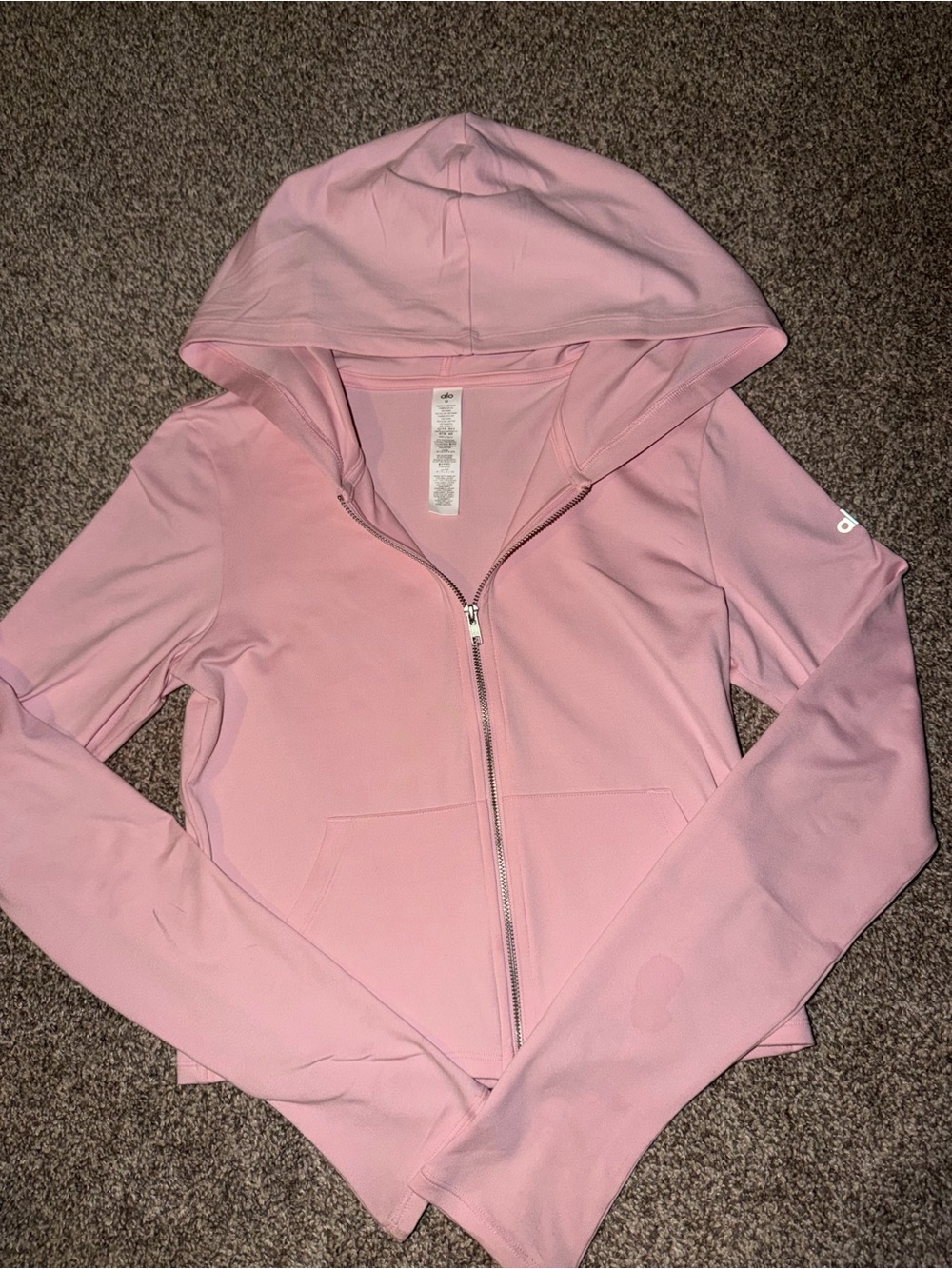 Alo Yoga AloSoft Finesse Full Zip Fitted Hoodie - Pink Marshmallow